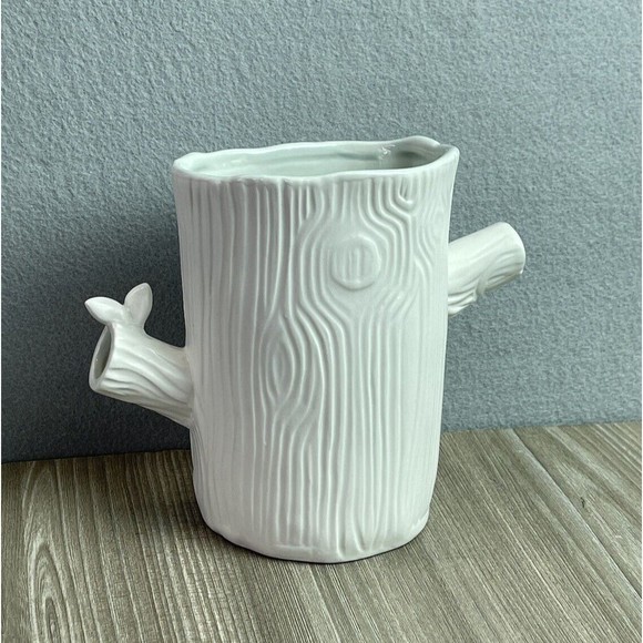 Vintage Sherry Olsen Vase Anthropologie Woodland Bark Tree Stump Butterfly 6” - Picture 1 of 11